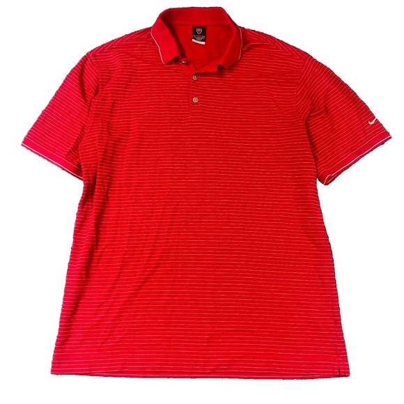 Vintage Nike Golf Polo Mens Large Red Dri‎ Fit Short Sleeve Collared Striped Y2K - Picture 1 of 6